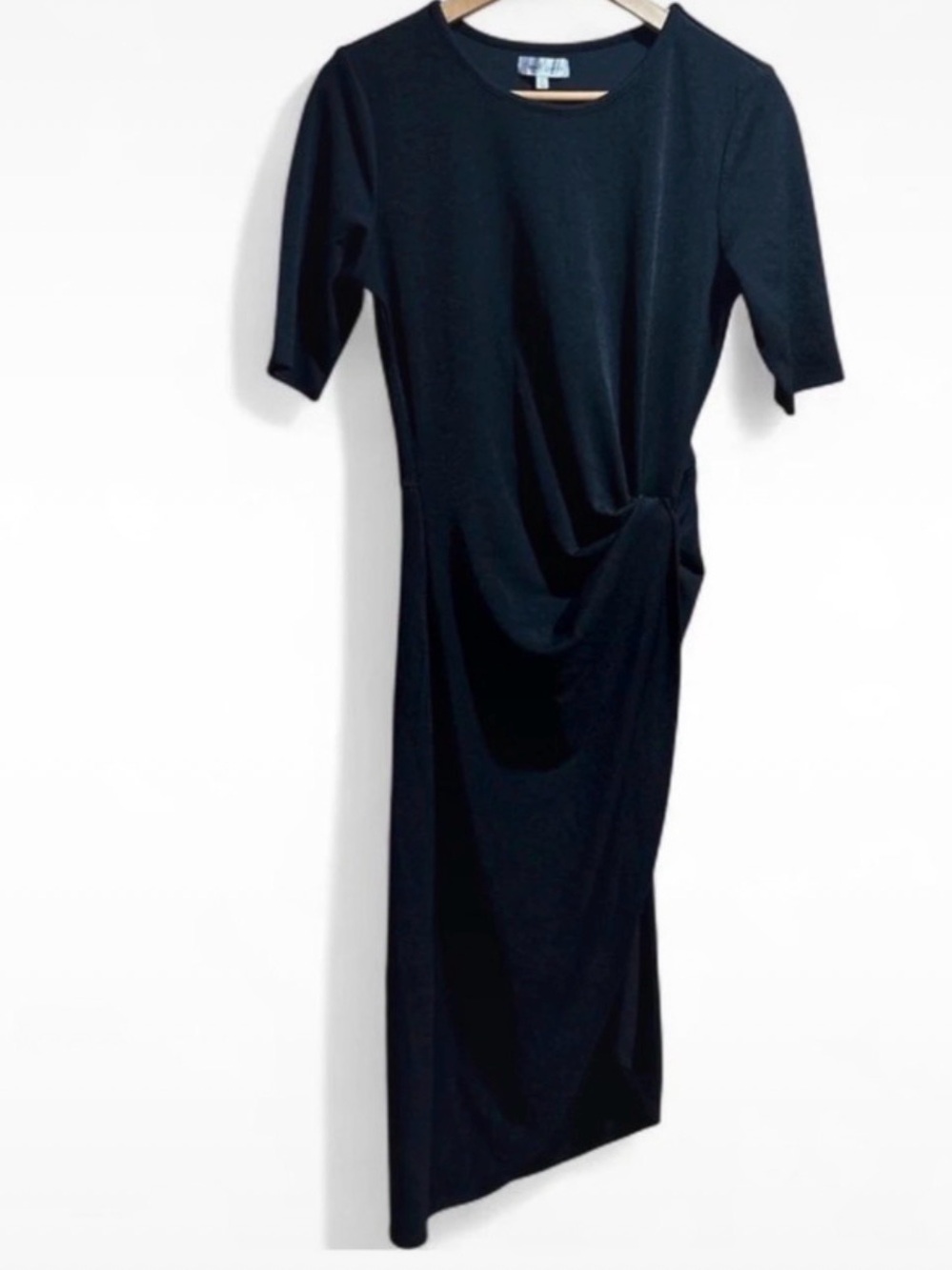 Emerald Sundae Black Draped Midi Dress